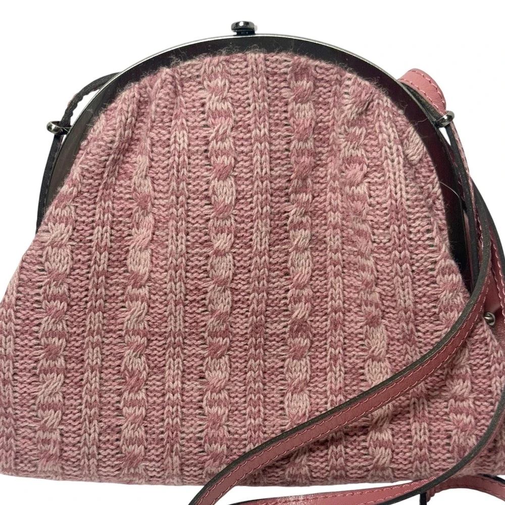PATRICIA NASH Silvia Frame Bag Dusty Rose Leather & Knit Kiss Lock Crossbody